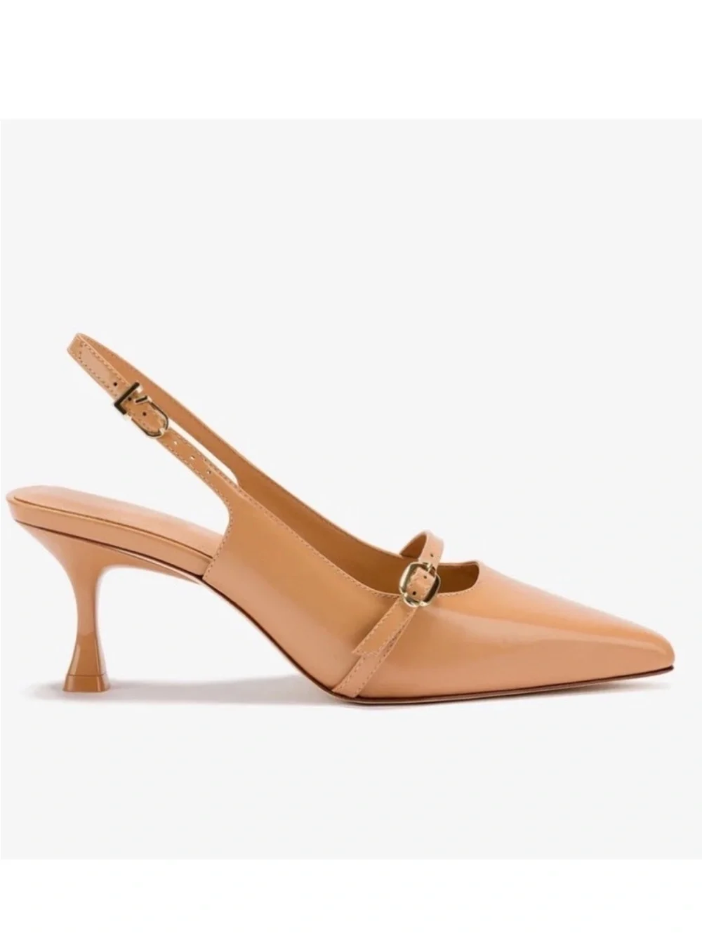 Larroude Ines Pump In Tan Leather Size 7 Office Elevated Basic Slingback Buckle